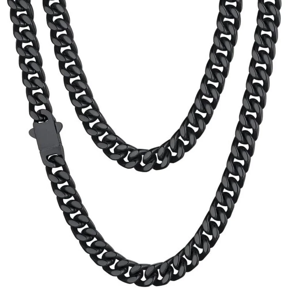 Men's 7mm Width Steel Black 18K Gold Plated Cuban Durable Hip Hop Chain Jewelry
